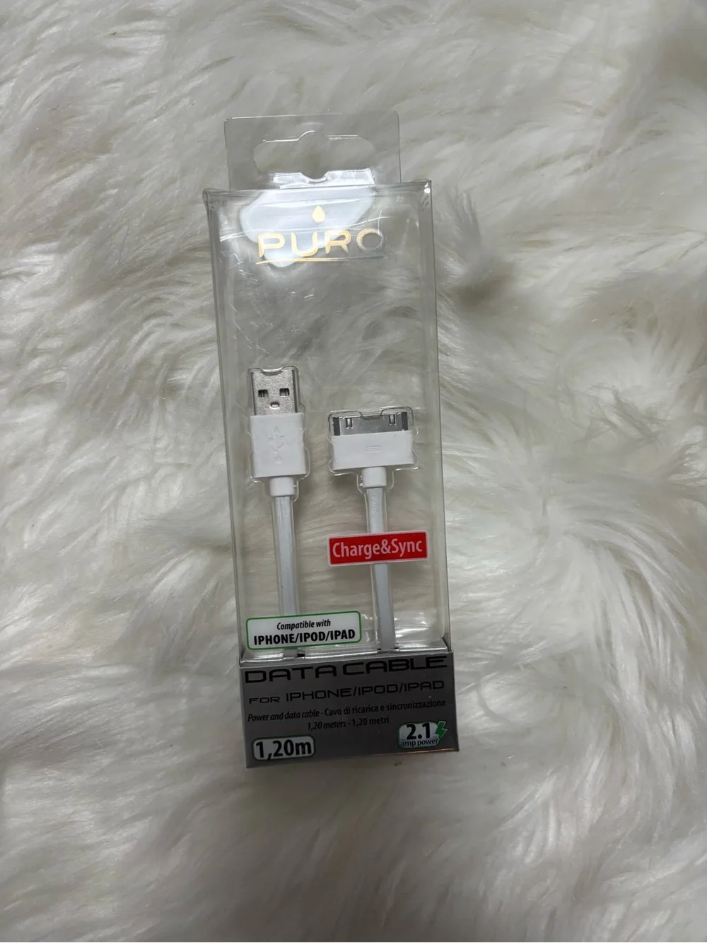 Pur White 30-Pin Charge & Sync Data Cable for Apple Devices